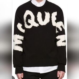 Alexander McQueen Black Crewneck Sweater with White Graphic